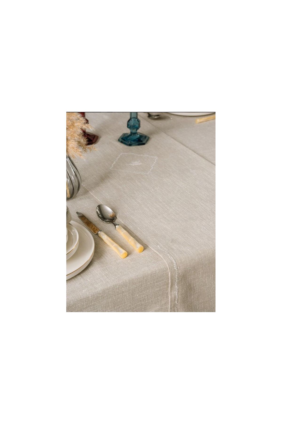 Toprak 8 Parça Keten Masa Örtüsü