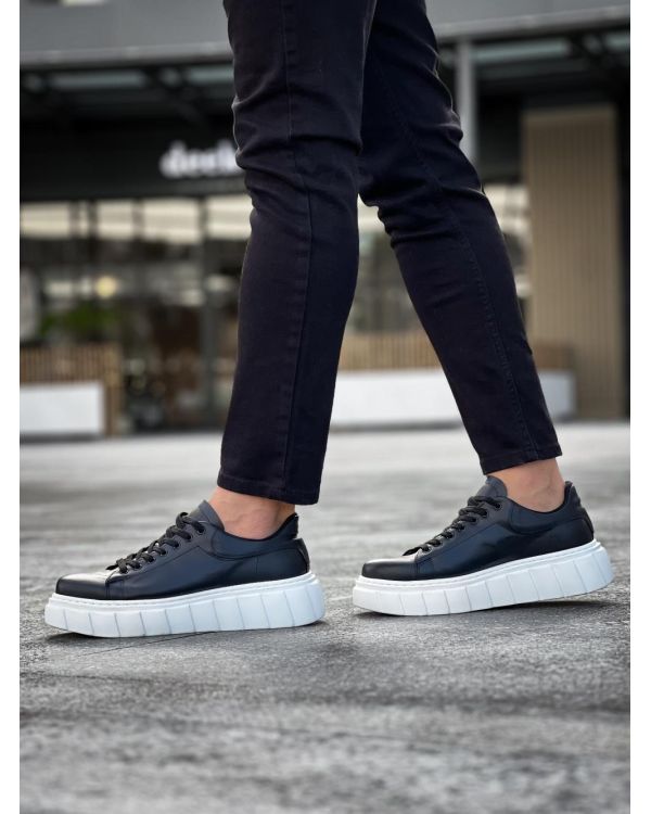 Yüksek Taban Günlük  Ayakkabı   Siyah (Beyaz Taban)