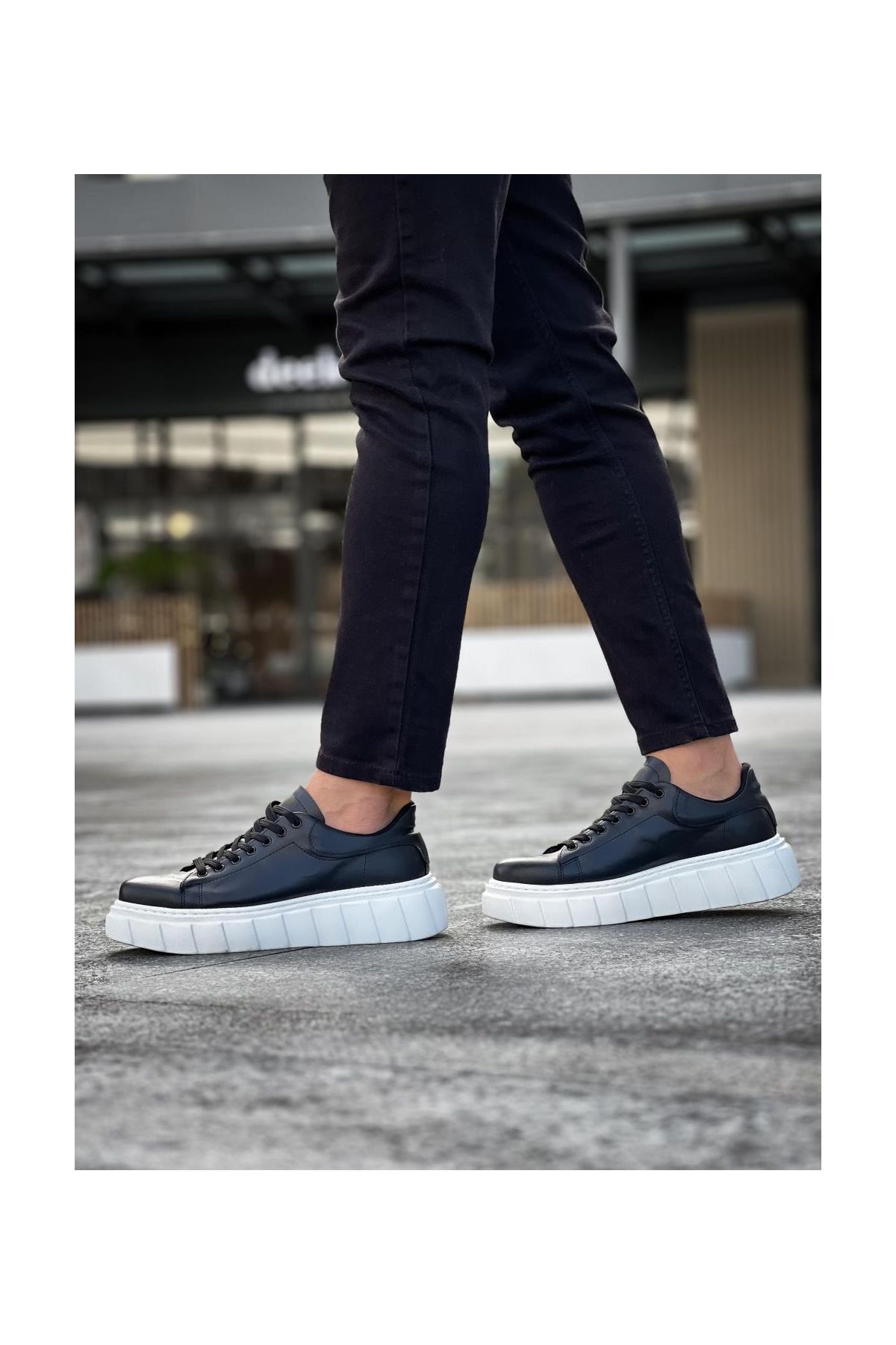 Yüksek Taban Günlük  Ayakkabı   Siyah (Beyaz Taban)