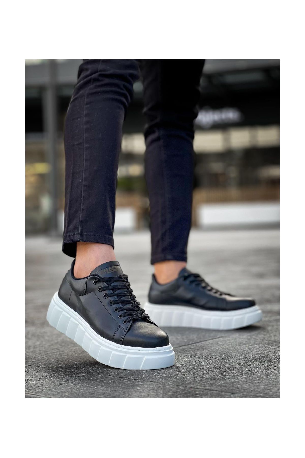 Yüksek Taban Günlük  Ayakkabı   Siyah (Beyaz Taban)