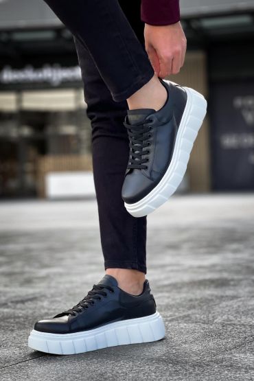 Yüksek Taban Günlük  Ayakkabı   Siyah (Beyaz Taban)