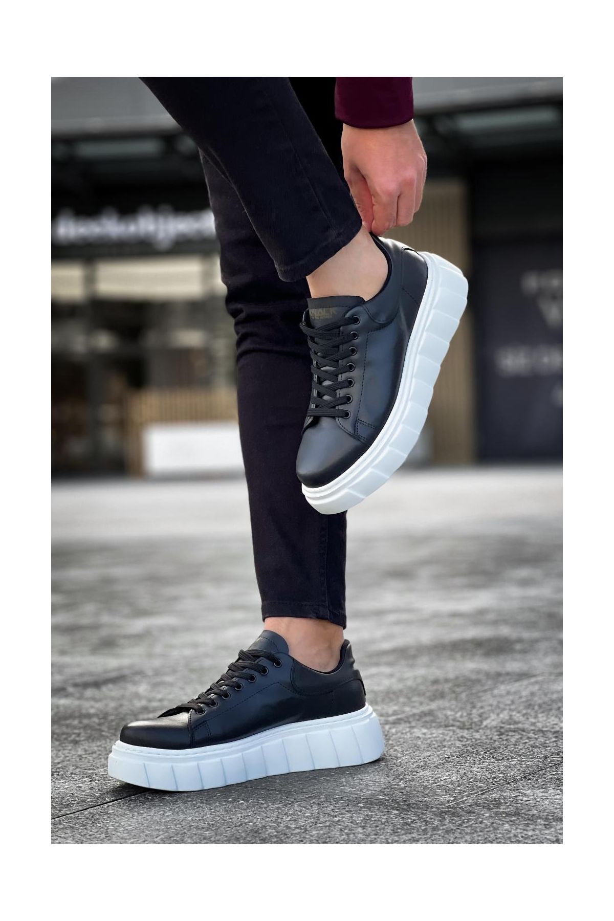 Yüksek Taban Günlük  Ayakkabı   Siyah (Beyaz Taban)
