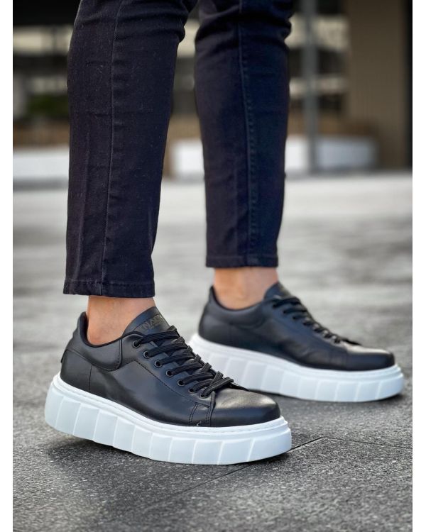 Yüksek Taban Günlük  Ayakkabı   Siyah (Beyaz Taban)