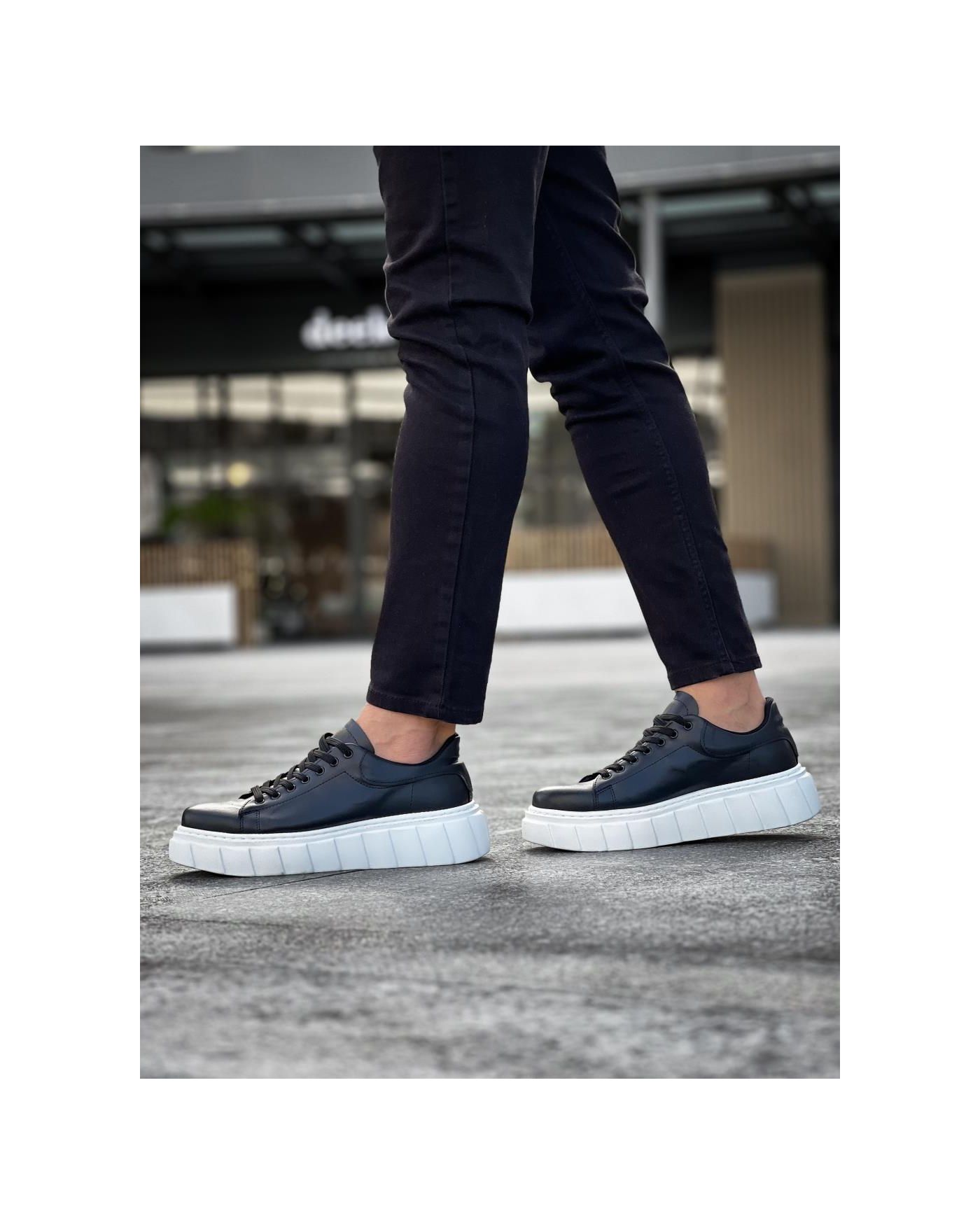 Yüksek Taban Günlük  Ayakkabı   Siyah (Beyaz Taban)