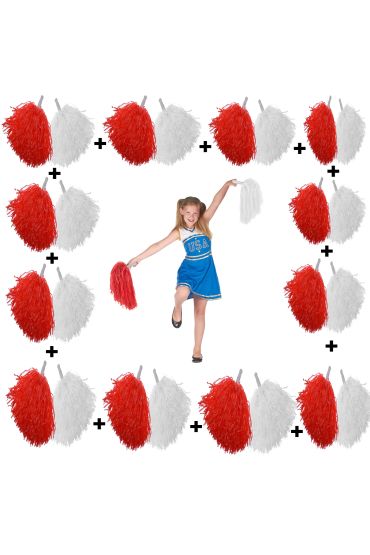 12 Çift ( 24 Adet ) Kırmızı-Beyaz Renk 23 Nisan 19 Mayıs 29 Ekim Okul Gösteri Ponponları