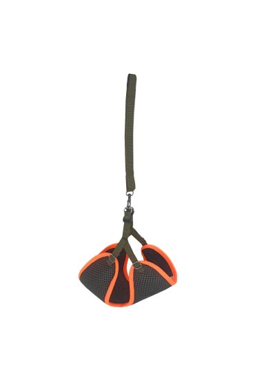 Kedi Köpek Havalı Göğüs Tasma Seti Large 38-45 cm + 130 cm Haki Turuncu