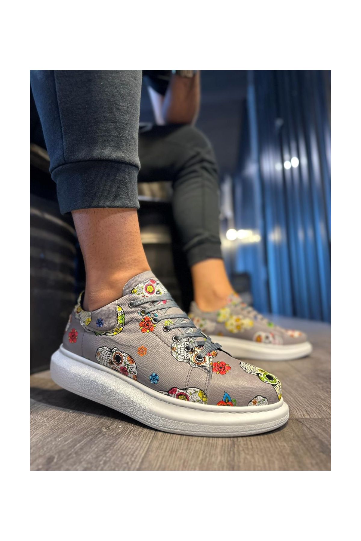 Yüksek Taban Renkli Baskılı Günlük Ayakkabı  Gri