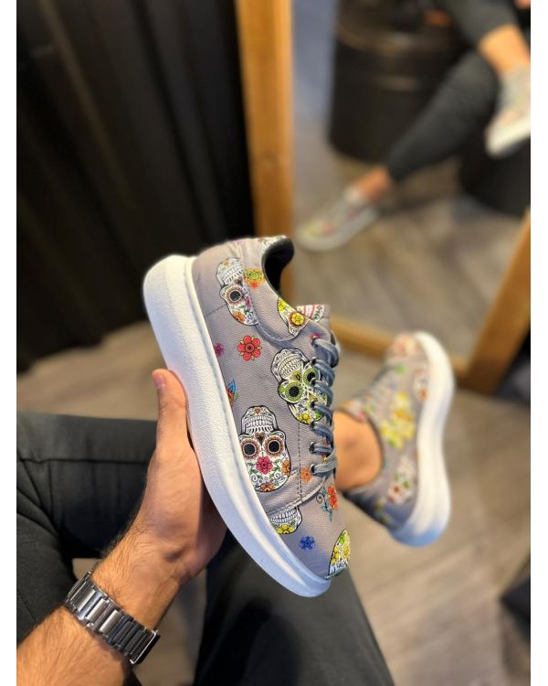 Yüksek Taban Renkli Baskılı Günlük Ayakkabı  Gri