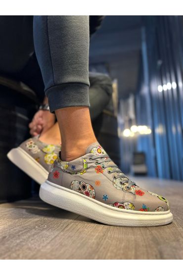Yüksek Taban Renkli Baskılı Günlük Ayakkabı  Gri