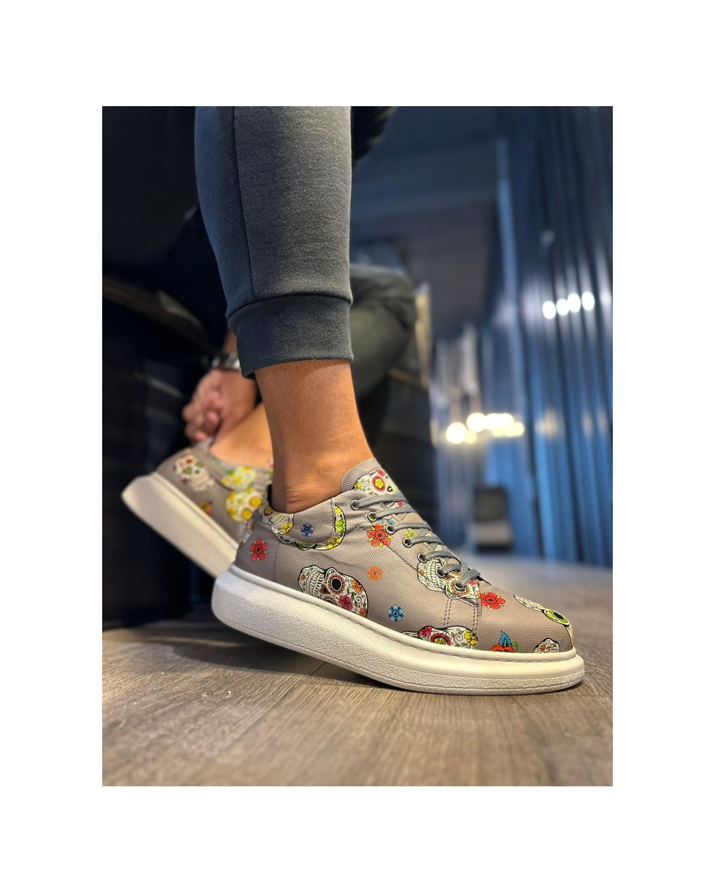 Yüksek Taban Renkli Baskılı Günlük Ayakkabı  Gri