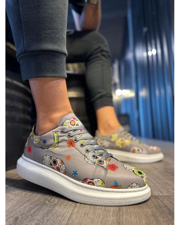 Yüksek Taban Renkli Baskılı Günlük Ayakkabı  Gri