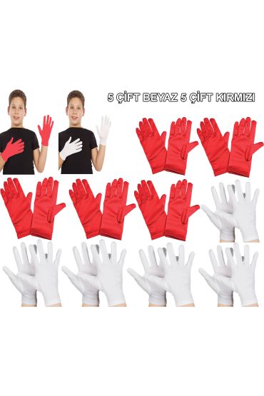 Çocuk Gösteri Eldiven Seti – 5 Çift Beyaz &amp 5 Çift Kırmızı