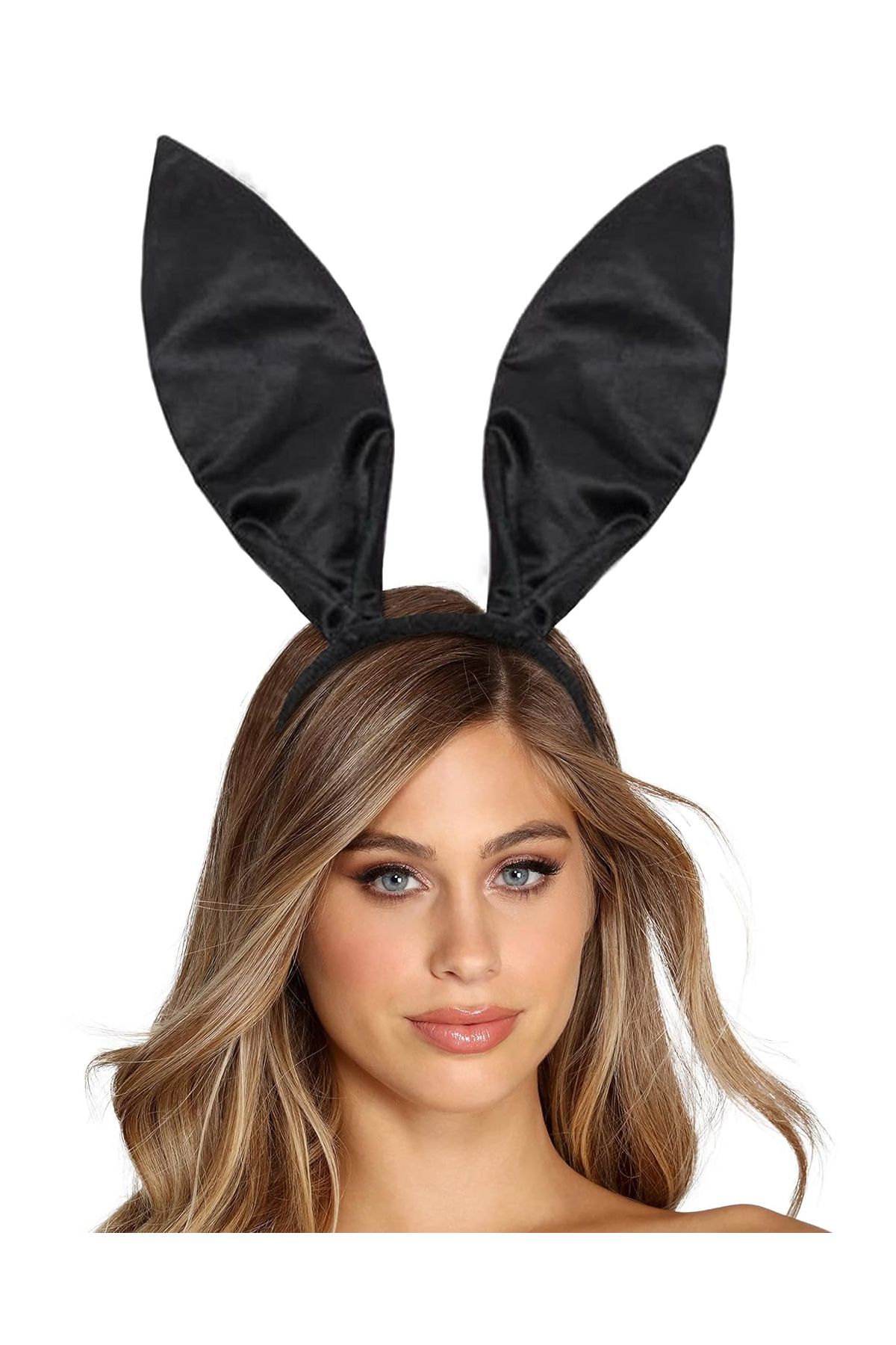 Siyah Renk Saten Kaplama Şekil Verilebilir Tavşan Kulak Taç 35x11 cm