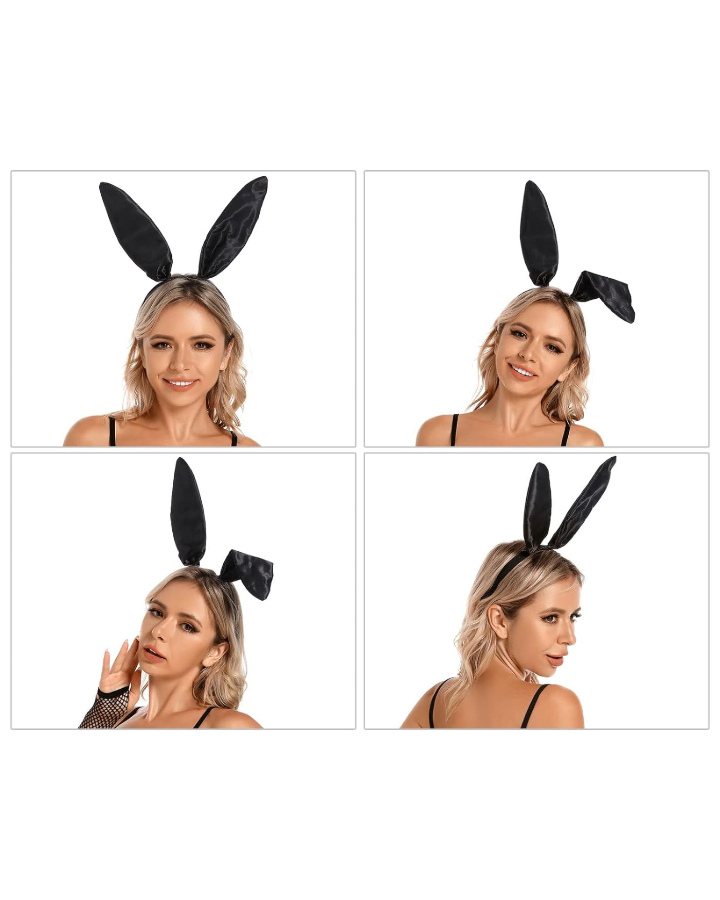 Siyah Renk Saten Kaplama Şekil Verilebilir Tavşan Kulak Taç 35x11 cm