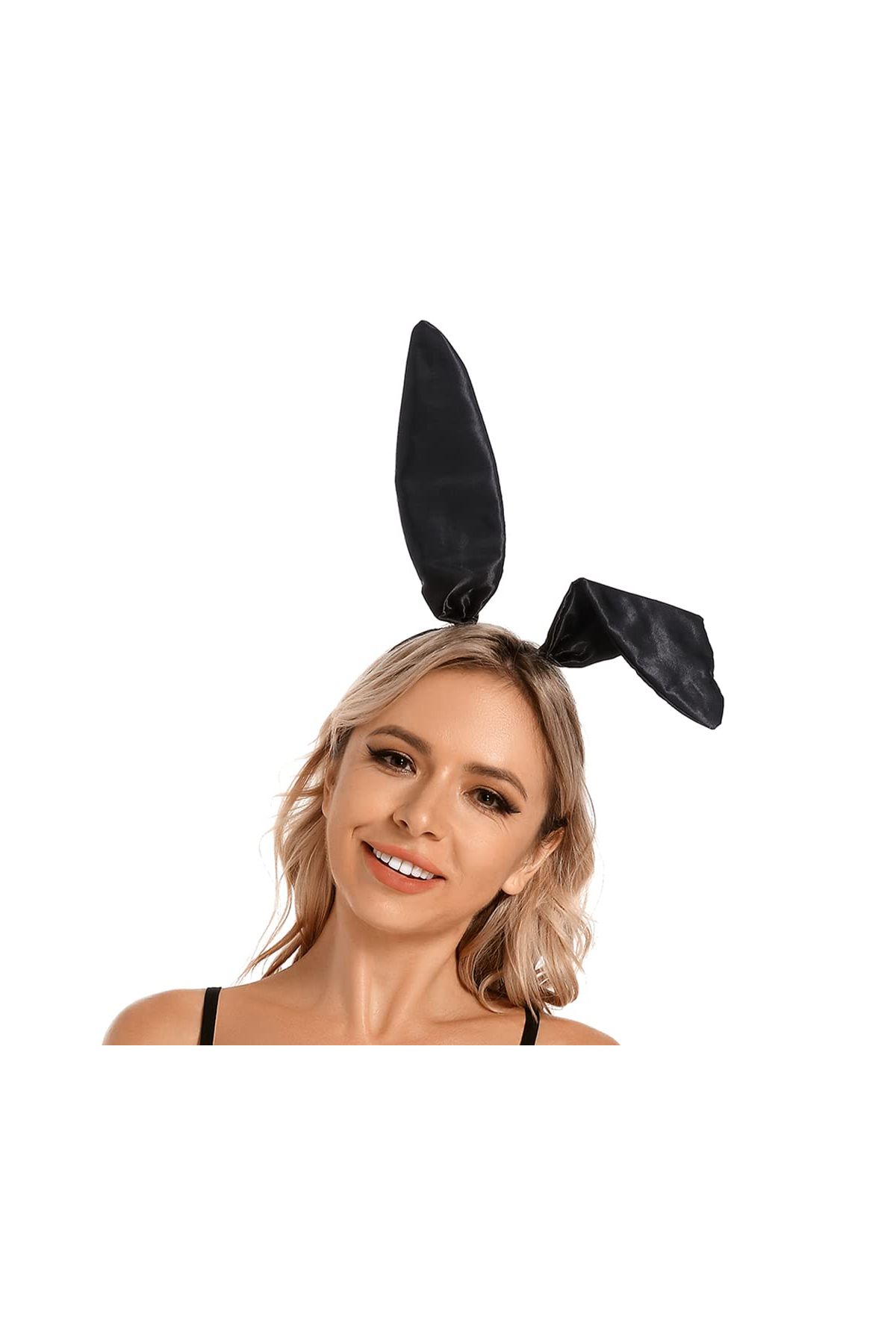 Siyah Renk Saten Kaplama Şekil Verilebilir Tavşan Kulak Taç 35x11 cm