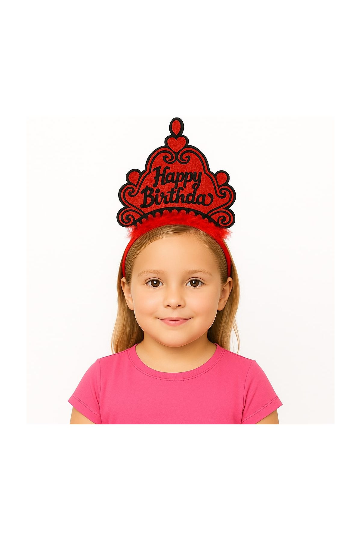 Kırmızı Happy Birthday Prenses Tacı – Doğum Günü Taç Aksesuarı