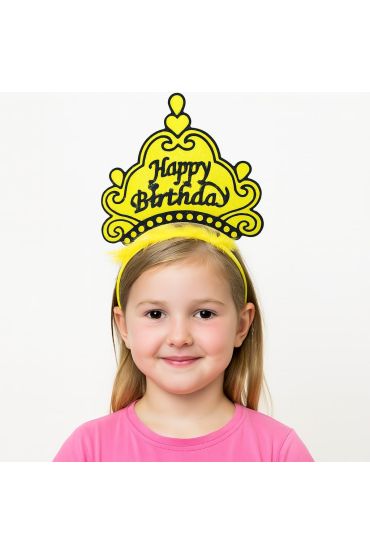 Sarı Happy Birthday Prenses Tacı – Doğum Günü Taç Aksesuarı