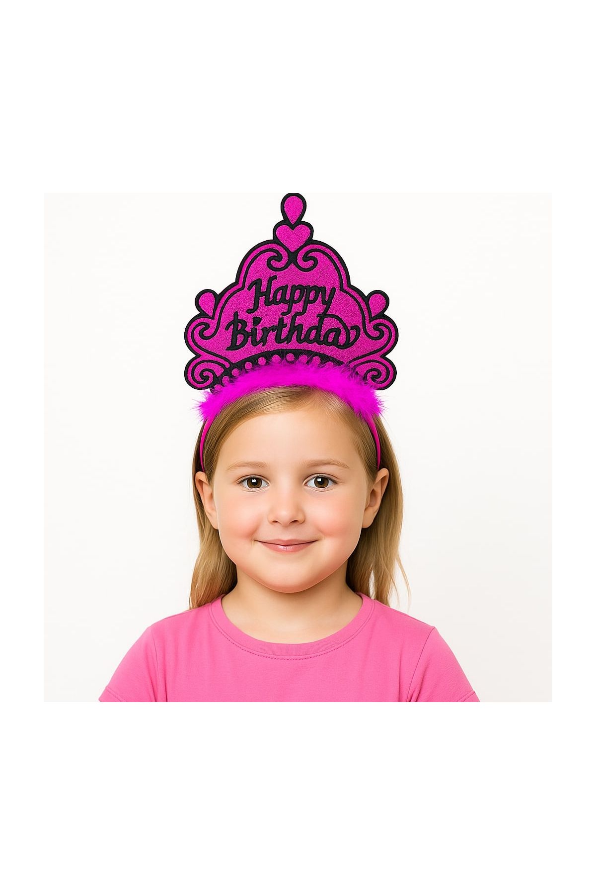 Fuşya Happy Birthday Prenses Tacı – Doğum Günü Taç Aksesuarı