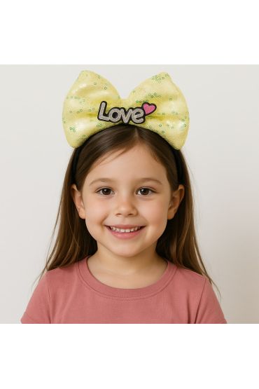 LED Işıklı Love Yazılı Sarı Fiyonk Taç – Kız Çocuk Parti Tacı