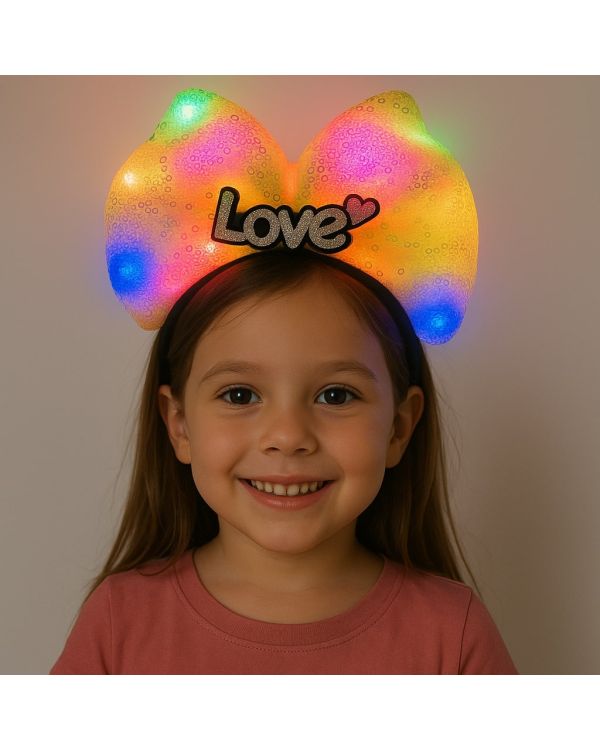 LED Işıklı Love Yazılı Sarı Fiyonk Taç – Kız Çocuk Parti Tacı