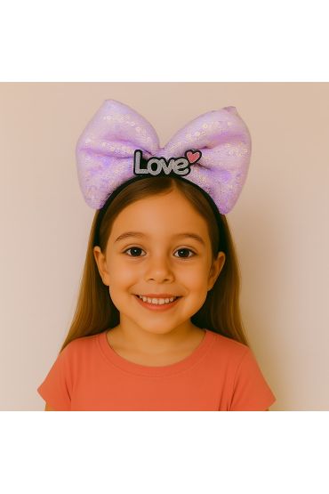 LED Işıklı Love Yazılı Mor Fiyonk Taç – Kız Çocuk Parti Tacı