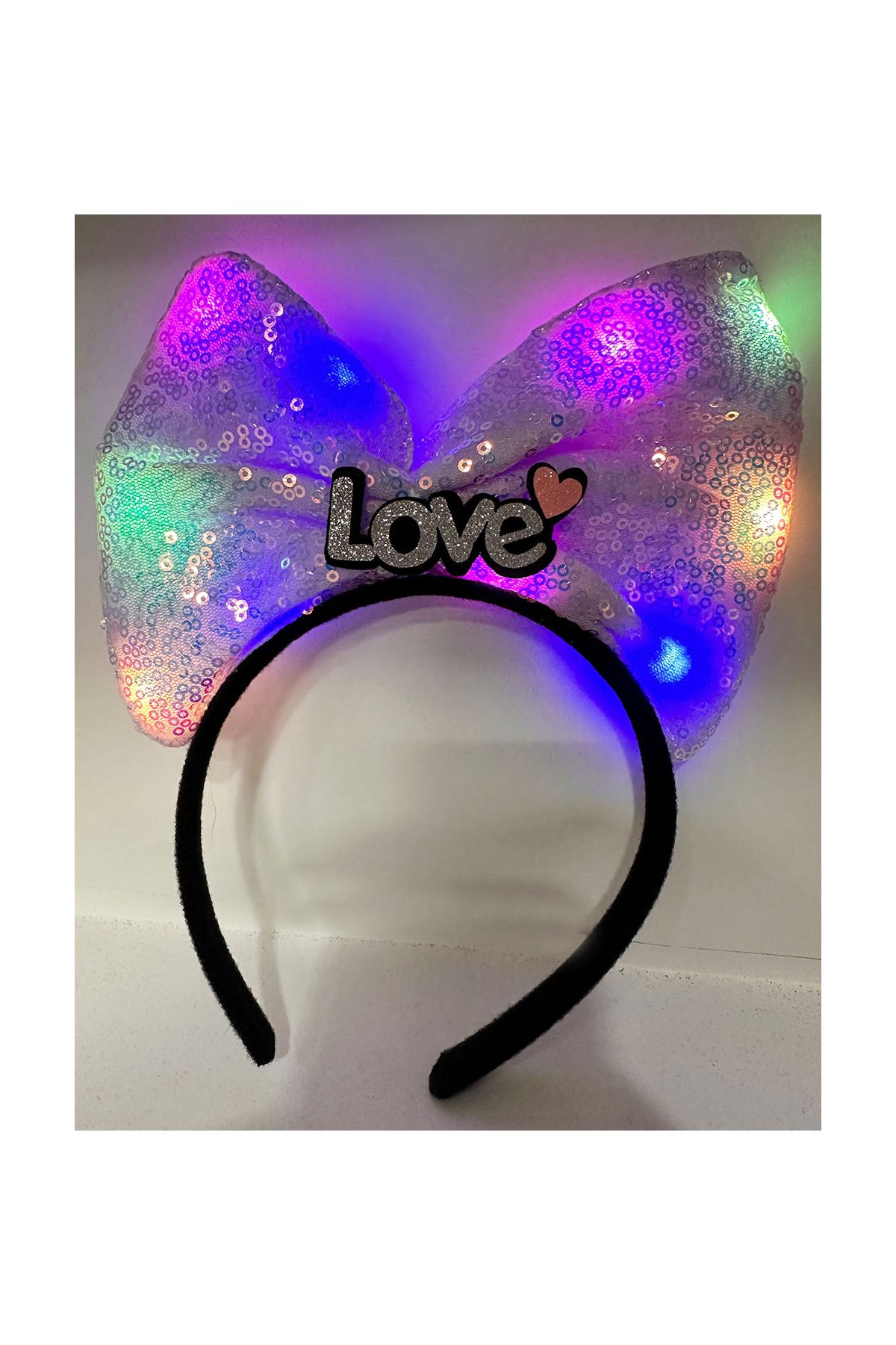 LED Işıklı Love Yazılı Mor Fiyonk Taç – Kız Çocuk Parti Tacı