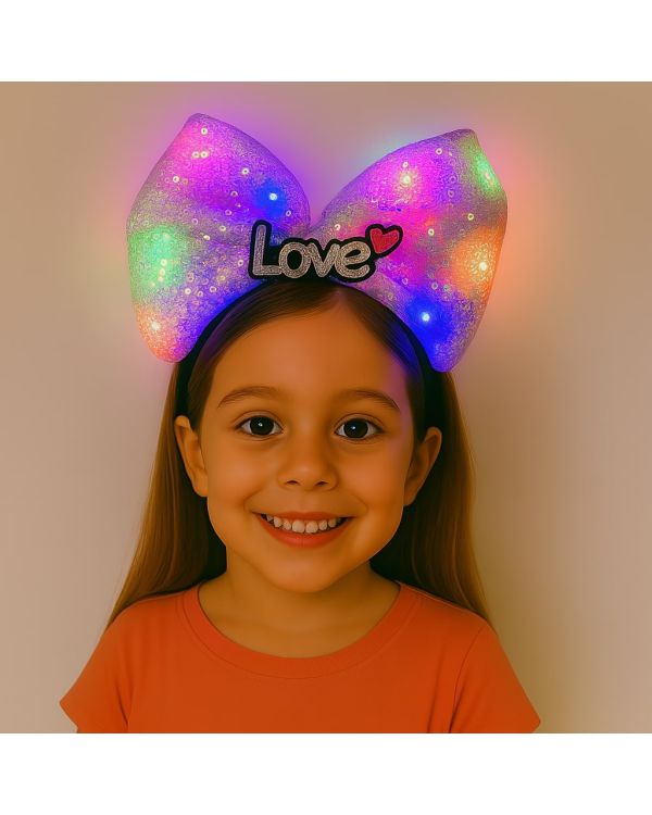 LED Işıklı Love Yazılı Mor Fiyonk Taç – Kız Çocuk Parti Tacı
