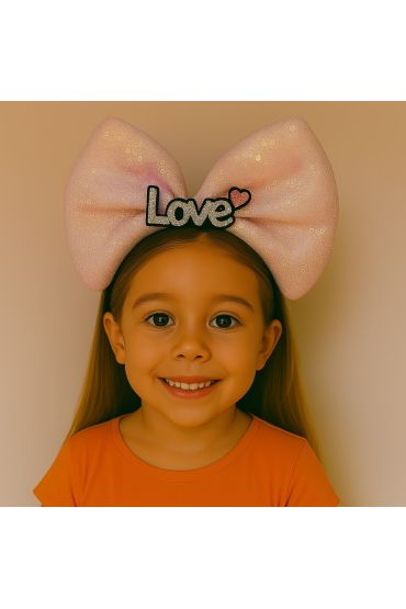 LED Işıklı Love Yazılı Pembe Fiyonk Taç – Kız Çocuk Parti Tacı