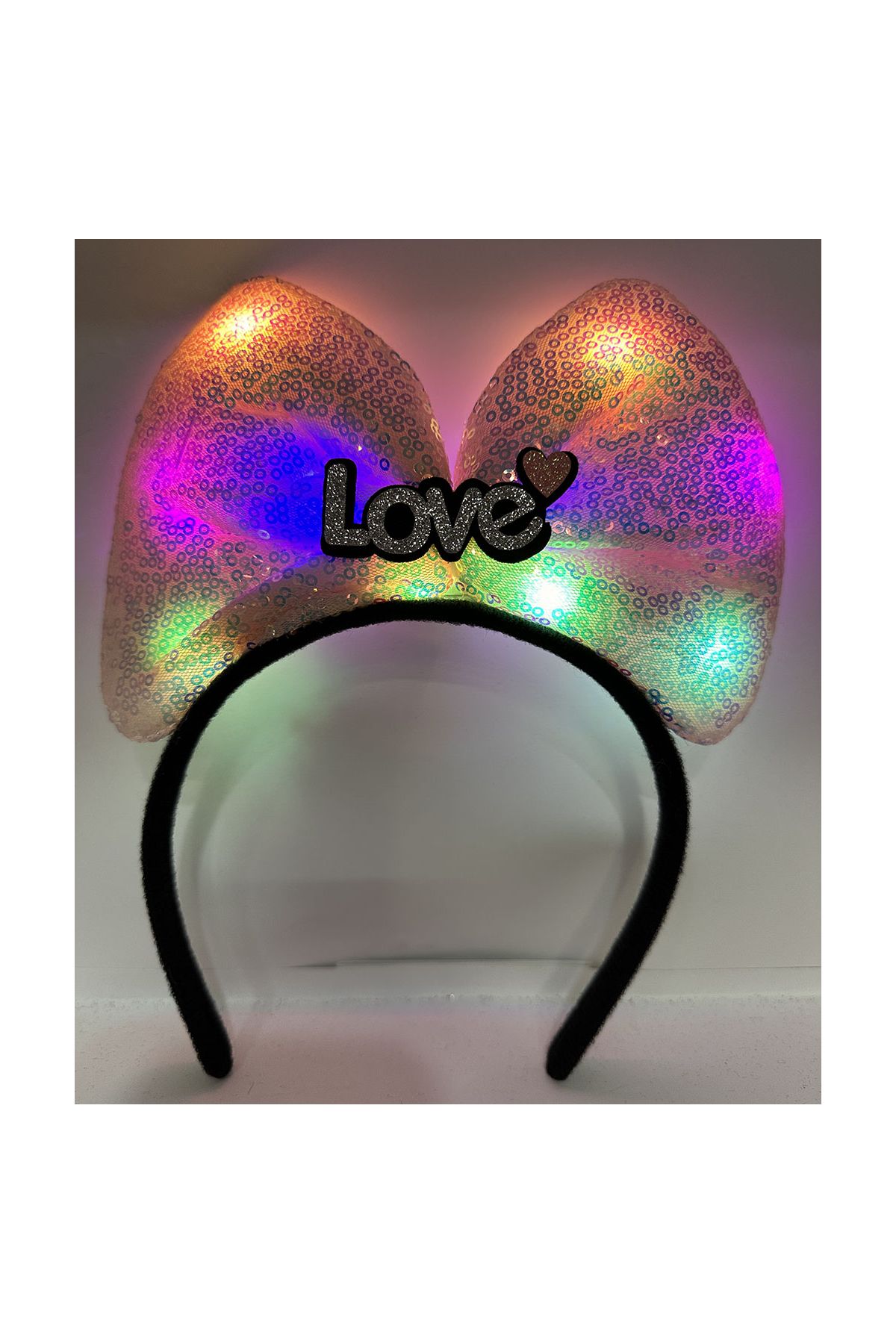 LED Işıklı Love Yazılı Pembe Fiyonk Taç – Kız Çocuk Parti Tacı