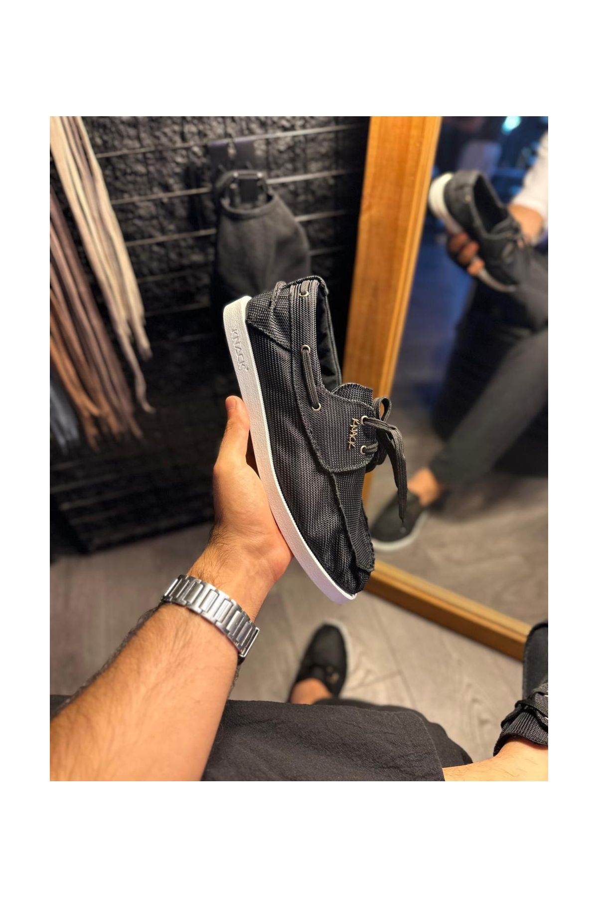 Mevsimlik Keten Ayakkabı  Siyah (Beyaz Taban)