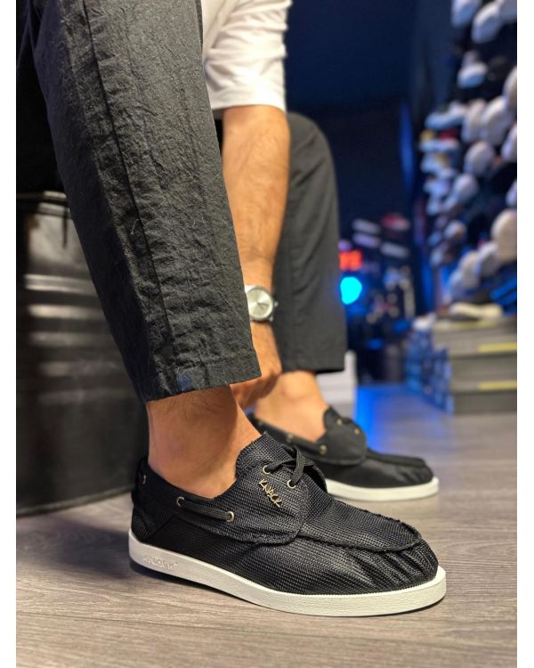 Mevsimlik Keten Ayakkabı  Siyah (Beyaz Taban)