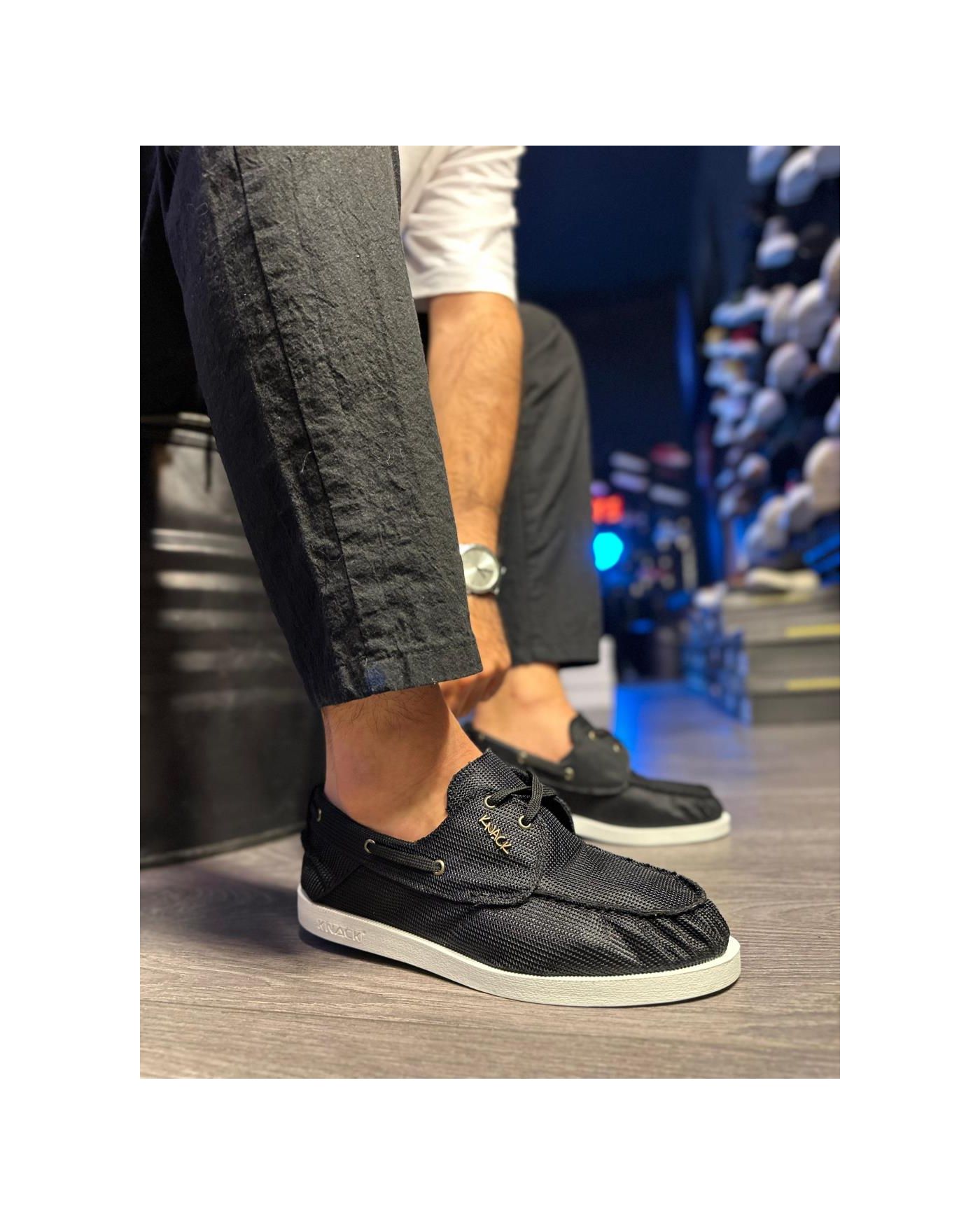 Mevsimlik Keten Ayakkabı  Siyah (Beyaz Taban)