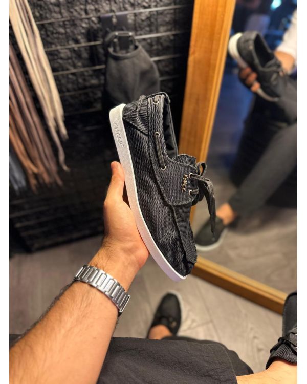 Mevsimlik Keten Ayakkabı  Siyah (Beyaz Taban)