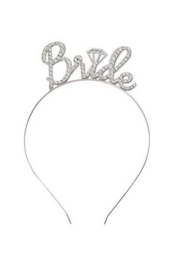 Gümüş Renkli Taşlı “Bride” Gelin Tacı – El Yazısı Yazı Tipiyle