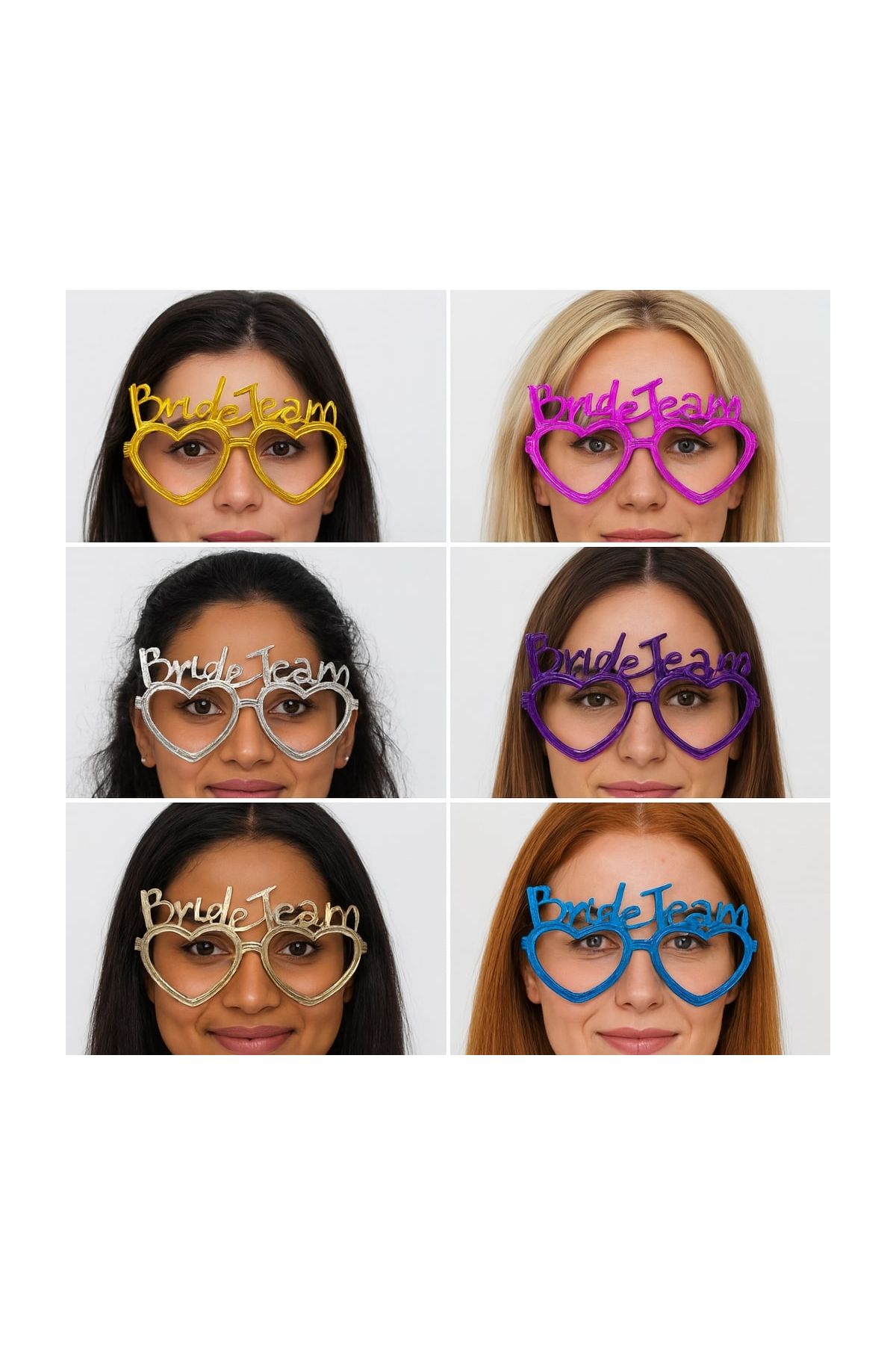 Kalpli Bride Team Gözlük Seti 6 Renk - Kına &amp Düğün Partileri İçin