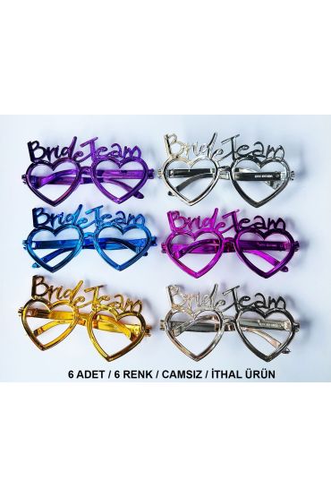 Kalpli Bride Team Gözlük Seti 6 Renk - Kına &amp Düğün Partileri İçin