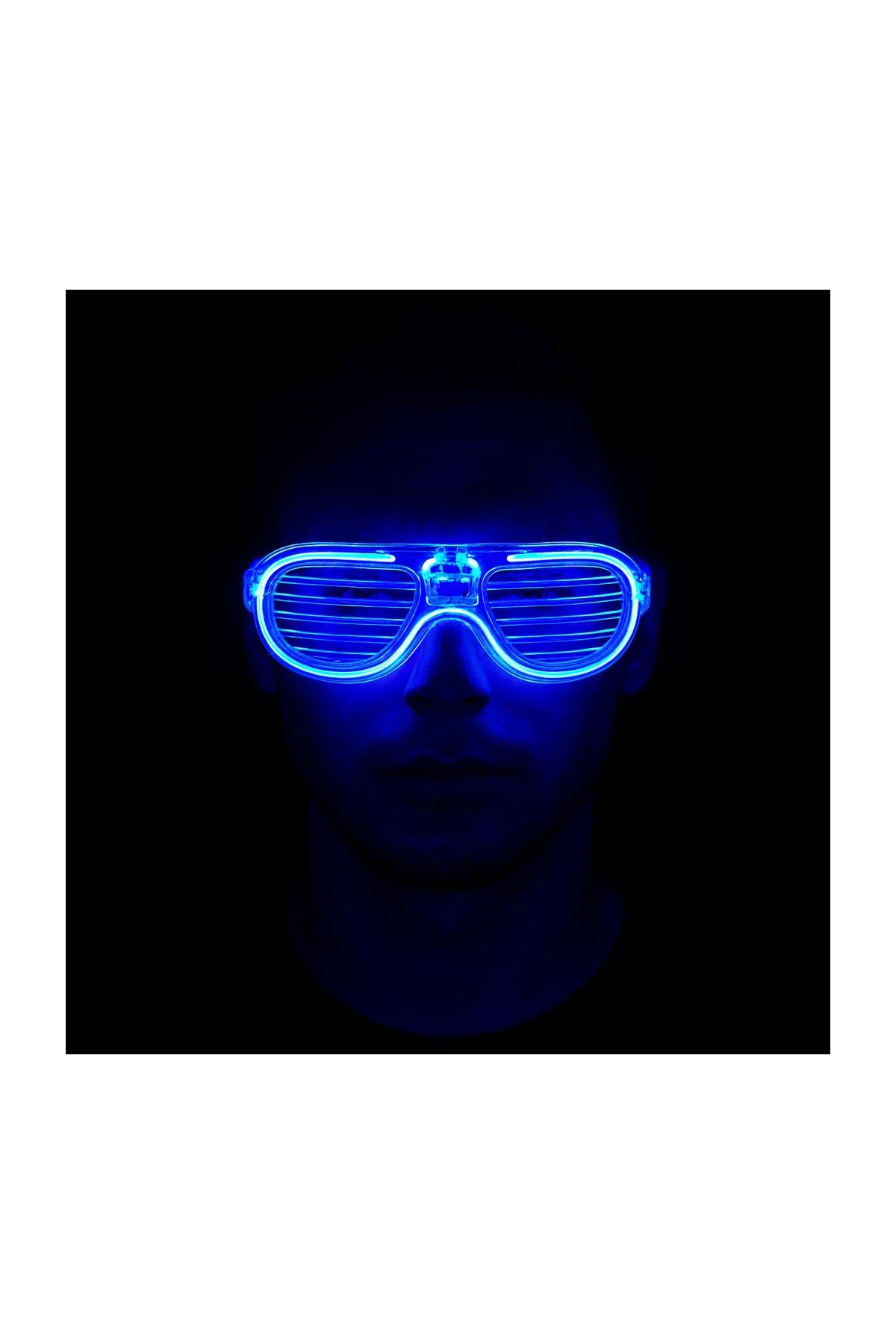 Mavi Led Işıklı Parti Gözlüğü - Neon Glow Şerit Gözlük 3 Modlu