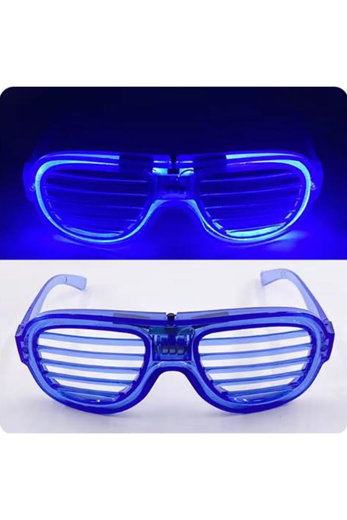 Mavi Led Işıklı Parti Gözlüğü - Neon Glow Şerit Gözlük 3 Modlu