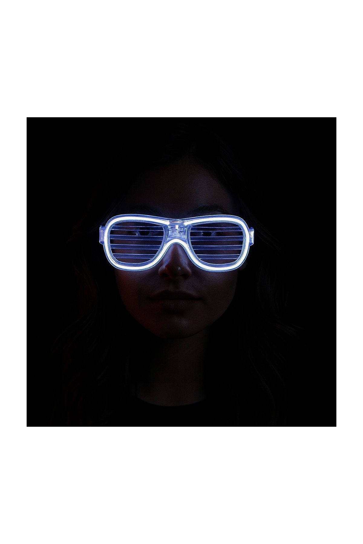 Beyaz Led Işıklı Parti Gözlüğü - Neon Glow Şerit Gözlük 3 Modlu