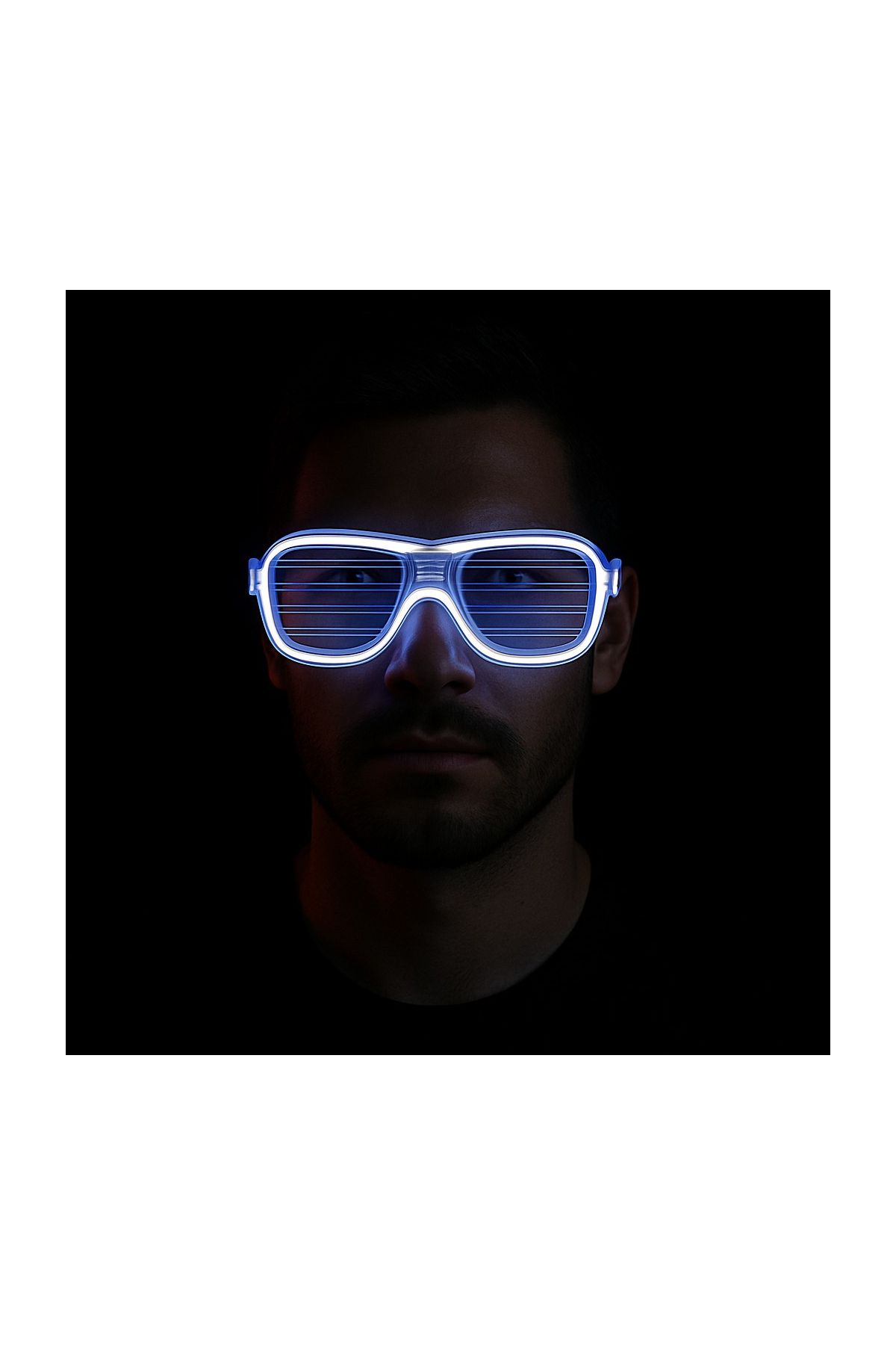 Beyaz Led Işıklı Parti Gözlüğü - Neon Glow Şerit Gözlük 3 Modlu