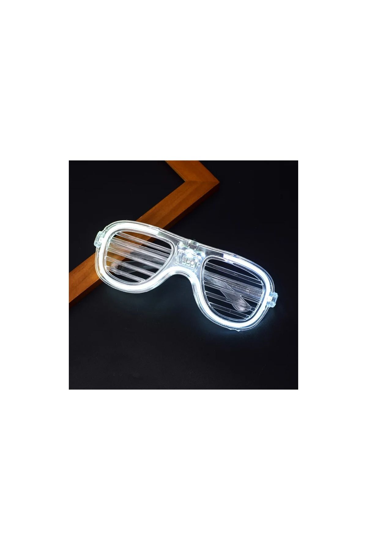 Beyaz Led Işıklı Parti Gözlüğü - Neon Glow Şerit Gözlük 3 Modlu