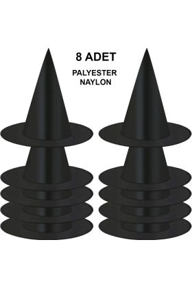 8 Adet Siyah Cadı Şapkası – Yetişkin &amp Çocuk Kostüm Aksesuarı