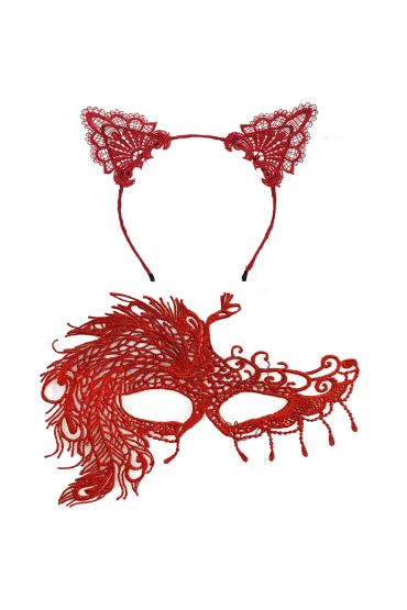 Alevin Zarafeti Kırmızı Dantel Maske ve Taç Seti 4 No – Kadın Kostüm Tamamlayıcı