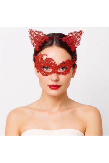 Gizemli Kırmızı Dantel Maske ve Taç Seti 1 No - Kostüm Seti