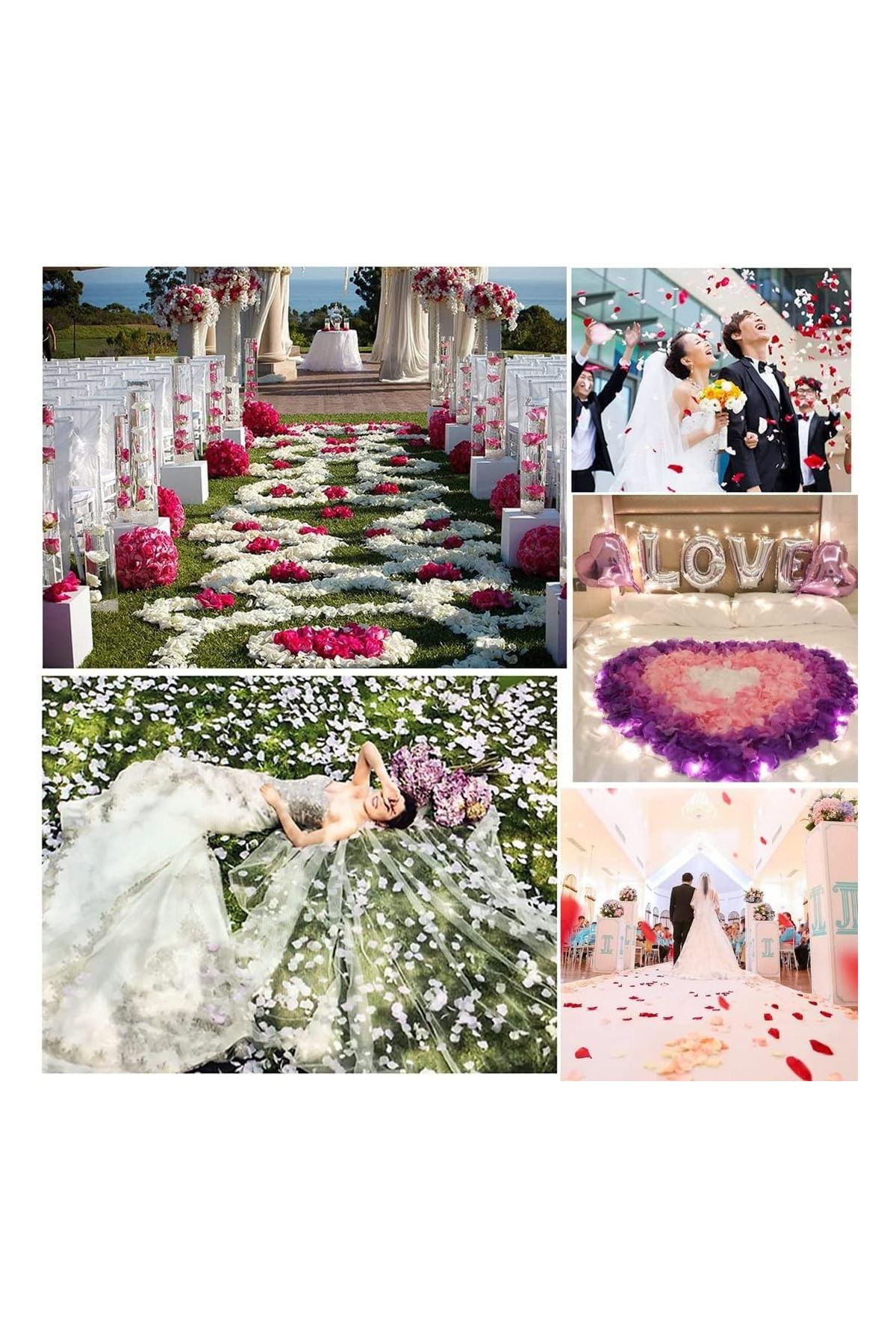 Beyaz Renk Gül Yaprağı Şekilli Konfeti 5 Paket 500 Adet