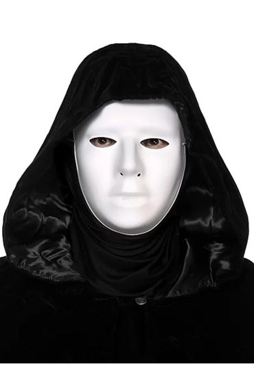 Siyah Kapüşonlu 120 cm Pelerin ve Beyaz Boyanabilir Tam Yüz Maske