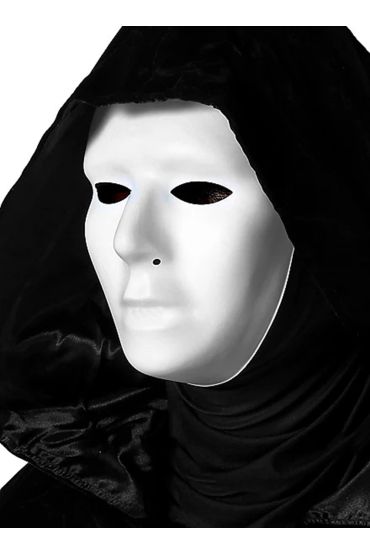 Siyah Kapüşonlu 120 cm Pelerin ve Beyaz Boyanabilir Tam Yüz Maske