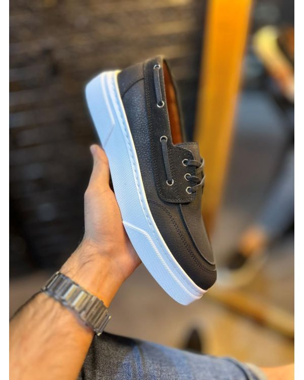 Yüksek Taban Günlük Ayakkabı  Siyah (Beyaz Taban)