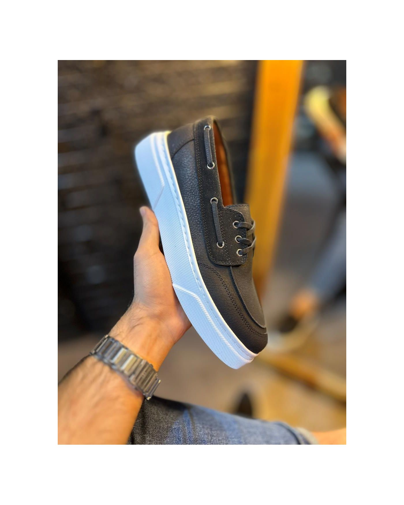 Yüksek Taban Günlük Ayakkabı  Siyah (Beyaz Taban)