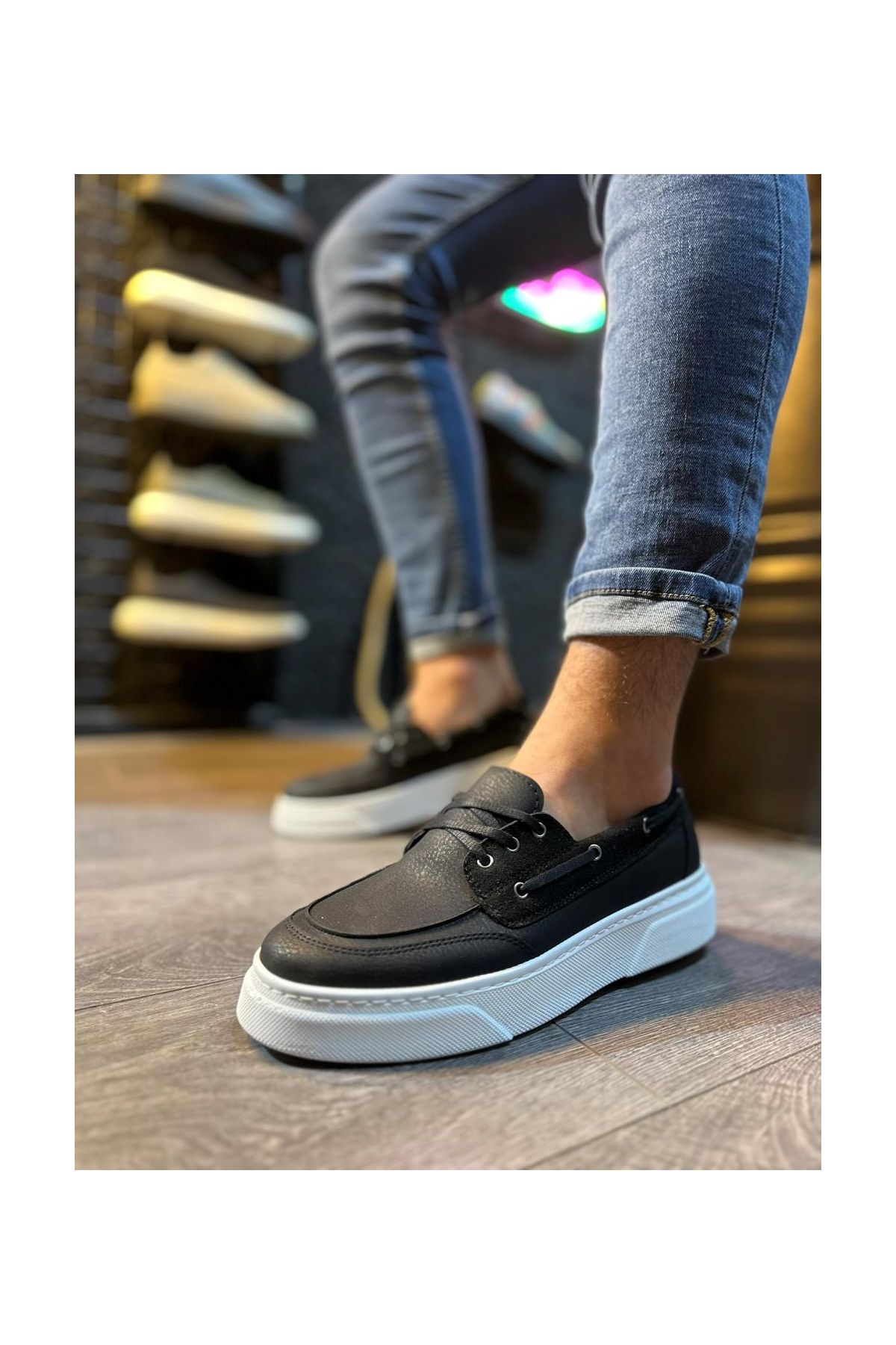 Yüksek Taban Günlük Ayakkabı  Siyah (Beyaz Taban)